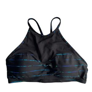 Athleta Black Multi Color Stripe High Neck Mesh Sports Bra Size M
